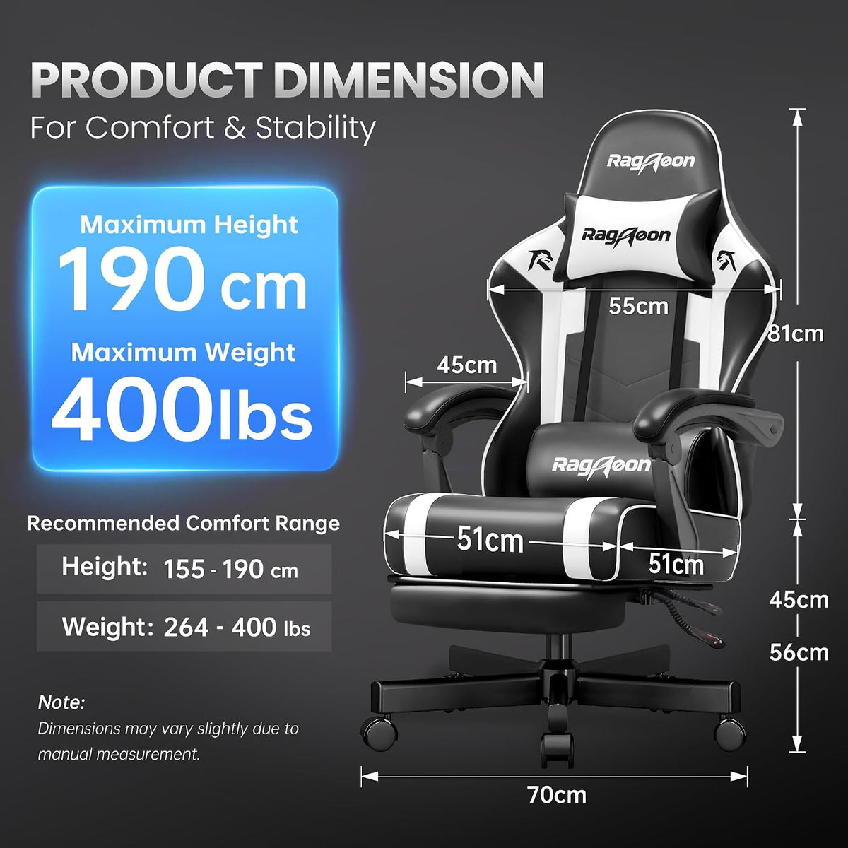 Video Gaming Chair for Adults with Footrest, Ergonomic PC Chair,Jet Black