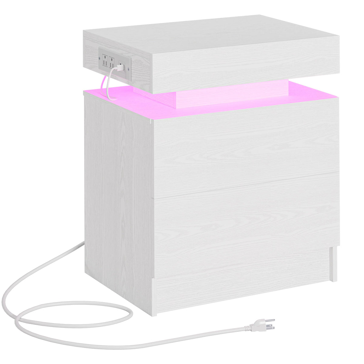 LIKIMIO Nightstand with Charging Station LED Light and 2 Drawers Black