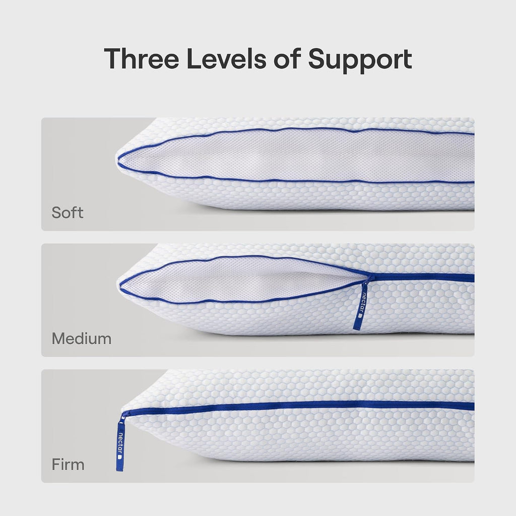 Nectar Tri-Comfort Cooling Pillow, Standard, Premium Memory Foam