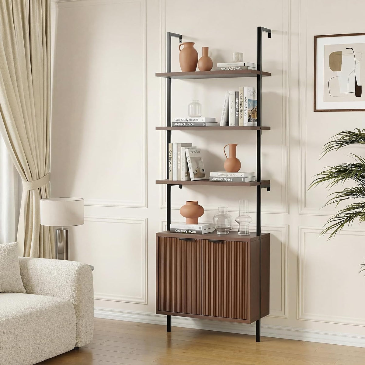 Halitaa 71”Ladder Shelf with Storage Cabinet, Wall Mounted Ladder Bookshelf