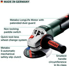 Metabo 4-1/2-5-Inch Angle Grinder, 11 Amp, 11,000 RPM, Non-Locking Paddle Switch, Made in Germany, WP 11-125 Quick, 603624420, Green