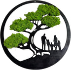 Family Tree Moss Wall Art - 24" Preserved Reindeer Moss Wooden Circle Frame