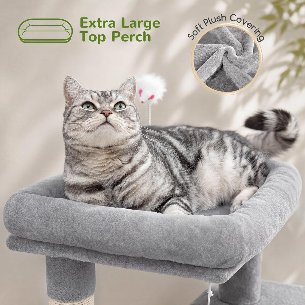 Globlazer Cat Tree Tower for Indoor Cats Large Adult, FC50, Light Grey