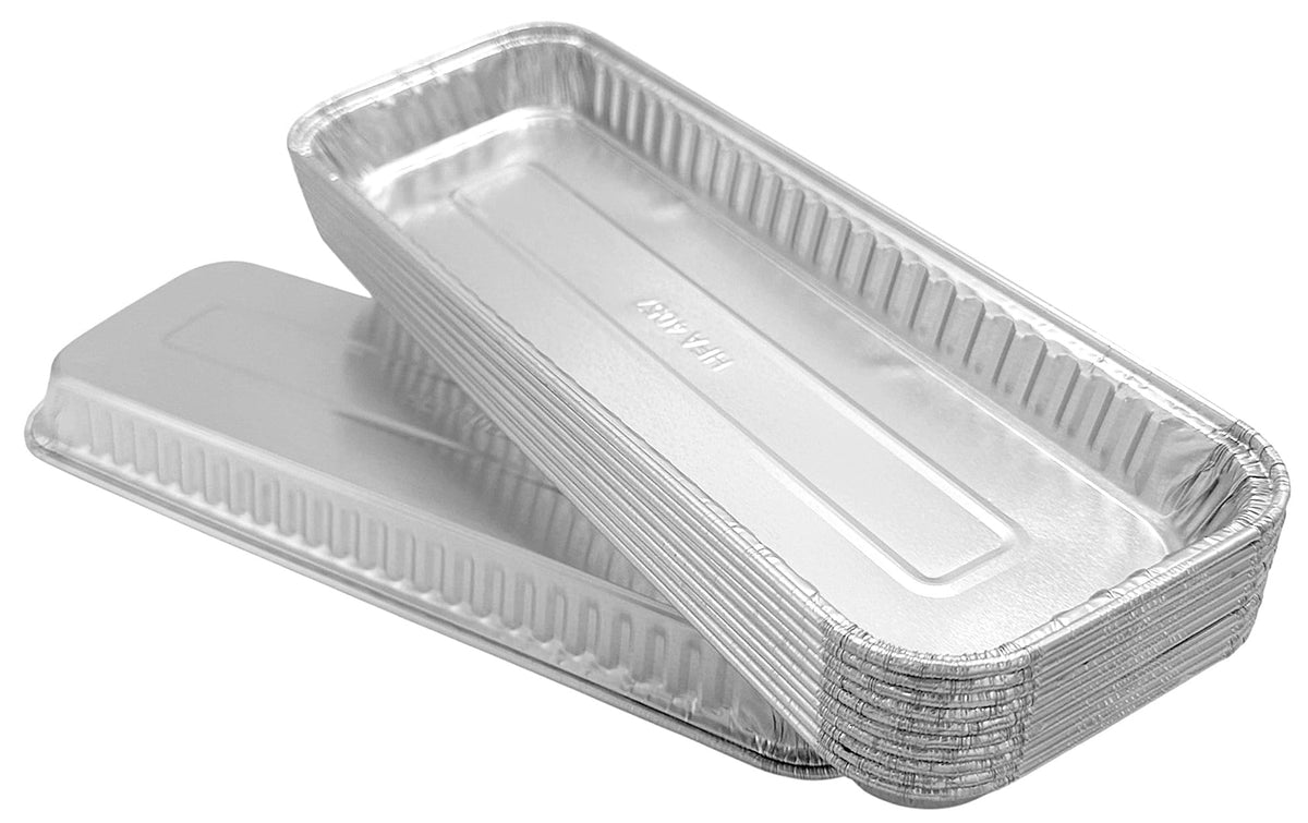 PACTOGO 11" x 4" x 1" Disposable Aluminum Foil Oblong Danish Cake Pans with Clear Hinged Lid Containers - Ideal Baking Tins for Sweets, Coffee Cakes, Danishes, Cookies, Brownies (Pack of 100)