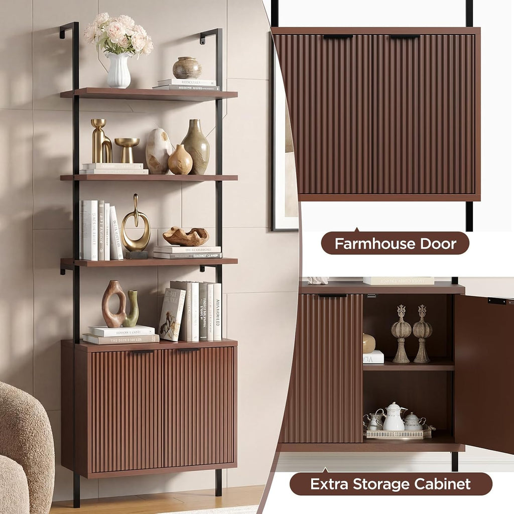 Halitaa 71”Ladder Shelf with Storage Cabinet, Wall Mounted Ladder Bookshelf