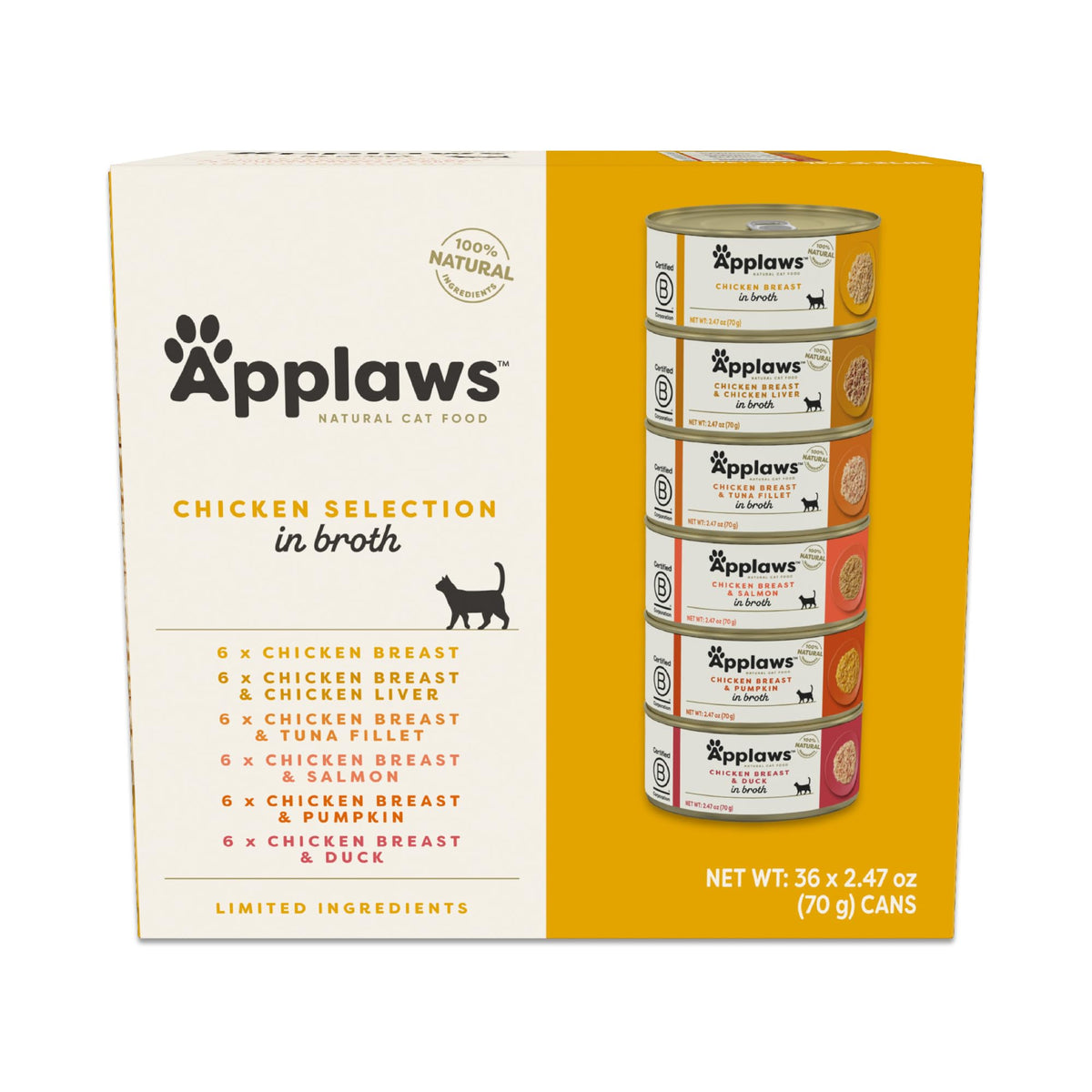 Applaws Fish Variety in Broth Wet Cat Food, 6-Flavor 36-Pack 2.47 oz Cans