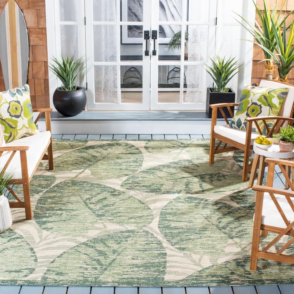SAFAVIEH Washable Rug Outdoor Courtyard Collection - 6'7" Square, Green & Beige, Non-Shedding & Easy Cleaning, Ideal for Patio, Backyard, Mudroom (CY7556-21812)