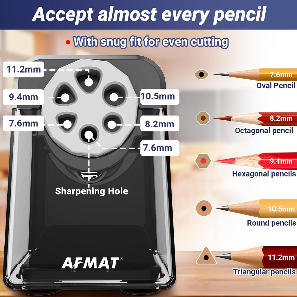 AFMAT 6 Holes Electric Pencil Sharpener Heavy Duty, 2 Pack (Gray + Pink)