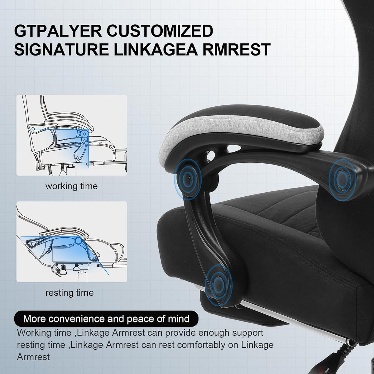 GTPLAYER Gaming Chair, Computer Office Chair with Pocket Spring Cushion, Linkage Armrests and Footrest, High Back Ergonomic Computer Chair with Lumbar Support Task Chair with Footrest(Black)