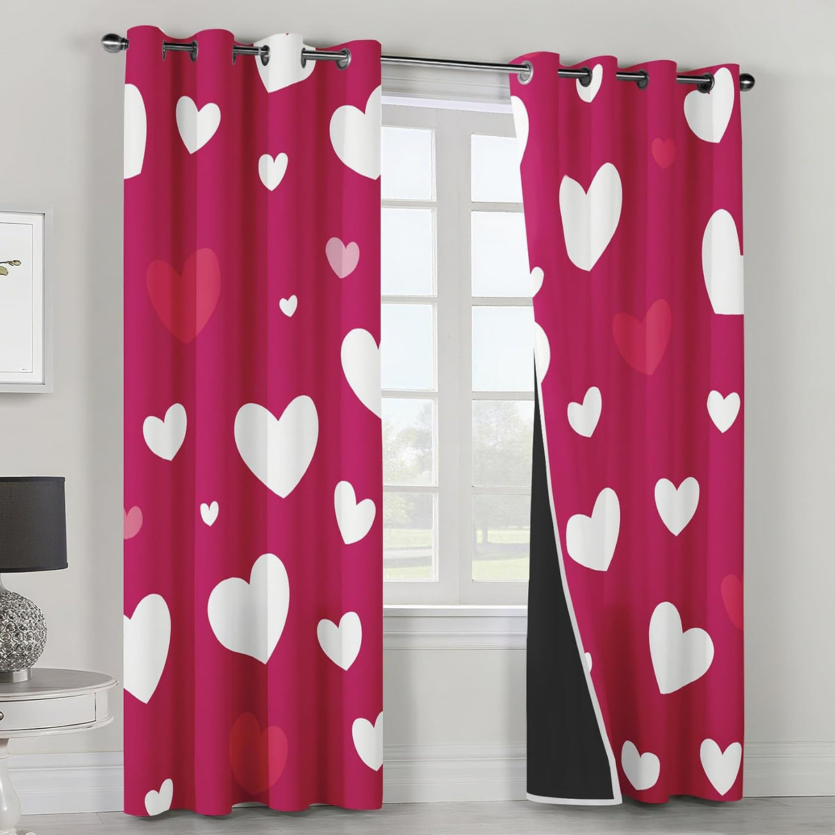 Cute Love Heart Curtains Blackout for Living Room Bedroom, Girls Kids Women Curtains 96 Inch Length 2 Panels Set, Thermal Insulated Grommet Drapes - Pink Heart-Shaped Home Decor Q2K-X16