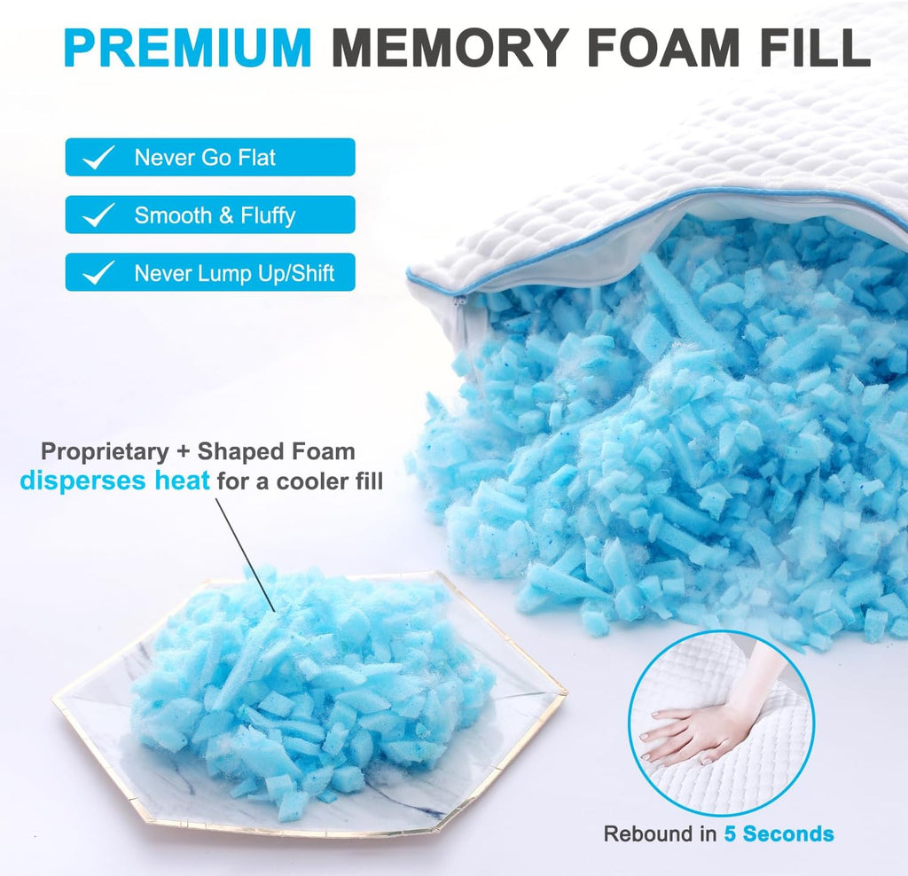 Cooling Shredded Memory Foam Bed Pillows, Queen Size, Set of 4, 20 x 30 in