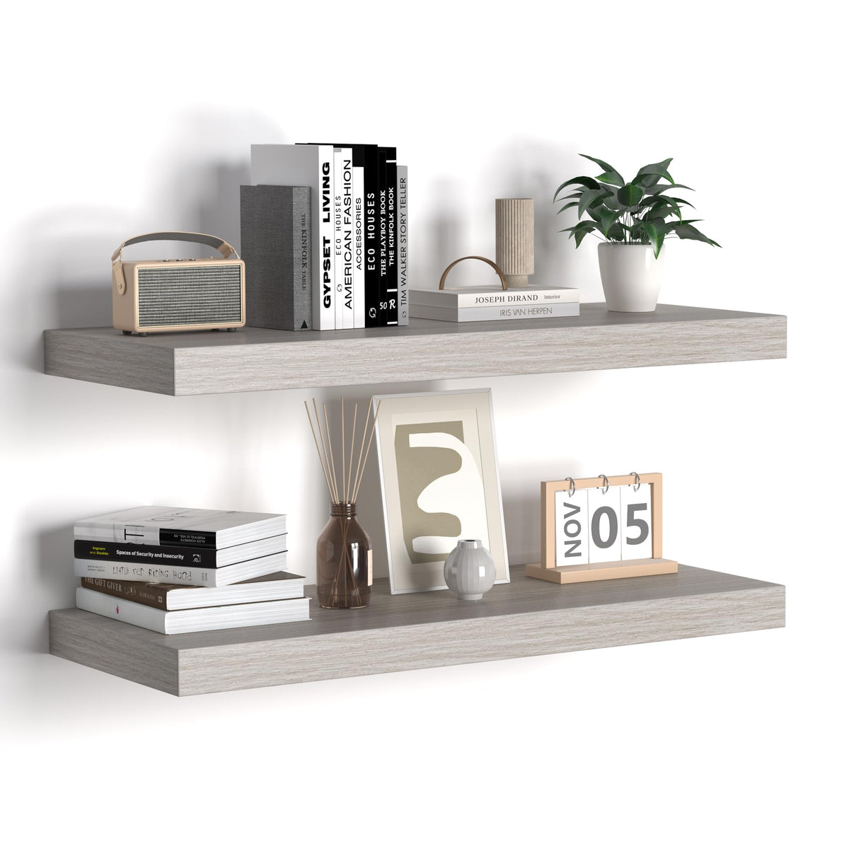 Fun Memories Floating Shelves - 2 Pack 12 Inch Rustic Wooden Wall Shelves - Extra Deeper & Thicker Wall Mounted Storage Shelf for Living Room, Kitchen, Farmhouse - 36" W x 12" D x 1.8" H - Brown