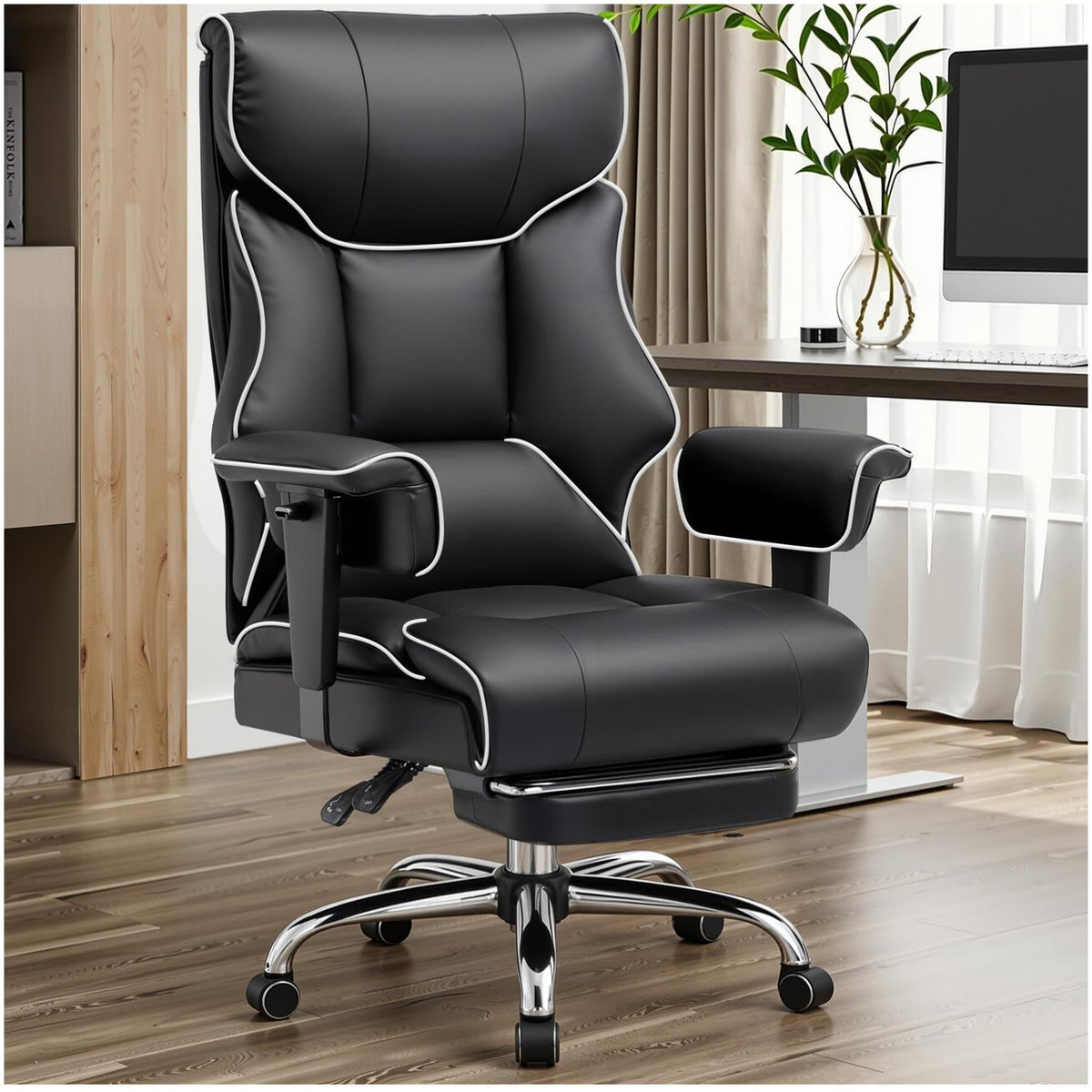 GTPLAYER Big and Tall Gaming Chair 400lbs Heavy Duty Office Chair with Footrest, High Back Pocket Spring Lumbar Support, Ergonomic Wide Comfy Seated Cushion for Lower Back Pain Relief, Earth-Black
