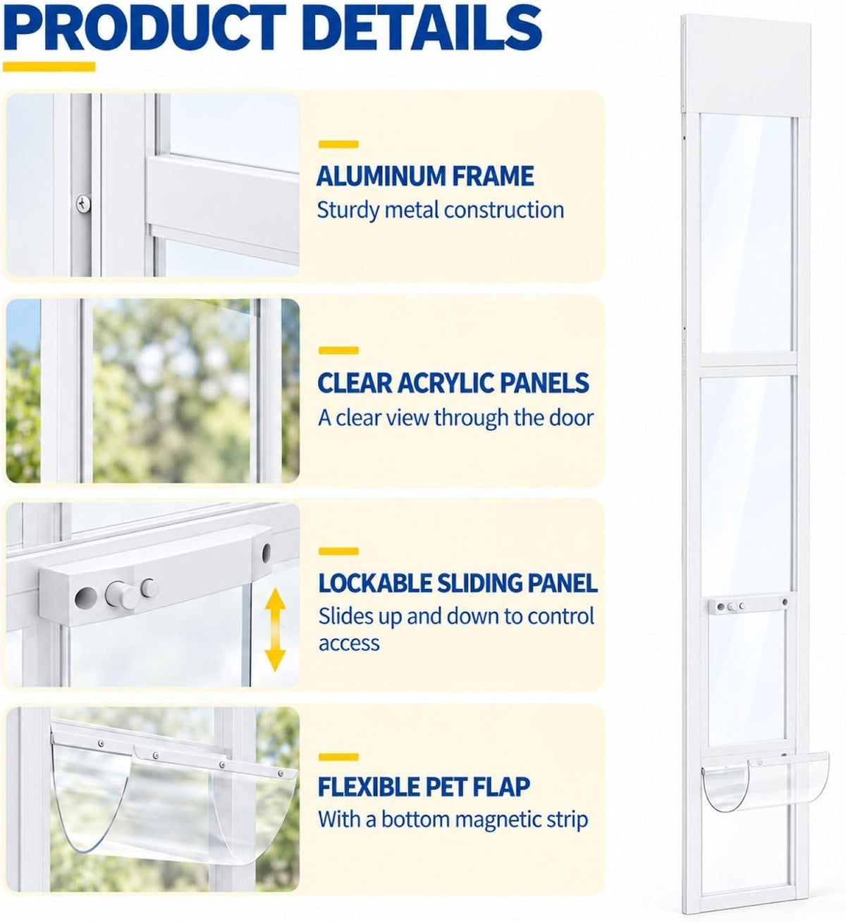 Dog Door for Sliding Glass Door,Adjustable Height 74 13/16" to 80 11/16"
