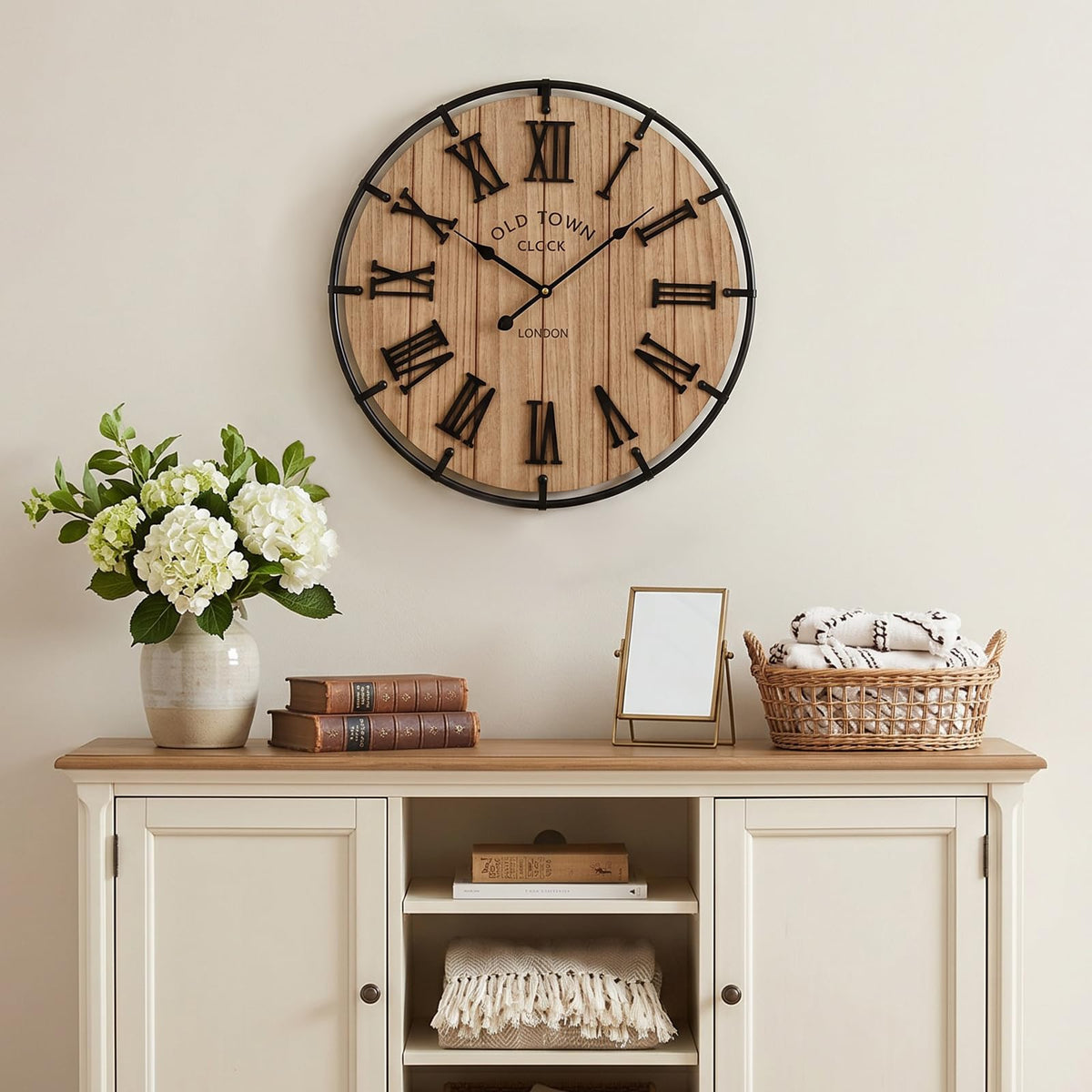 EMAX HOME 30 Inch Extra Large Wall Clock - Farmhouse Rustic Wood & Metal Design Silent Non-Ticking Battery Operated Decorative Oversized Clock for Living Room, Kitchen, Office & Bedroom