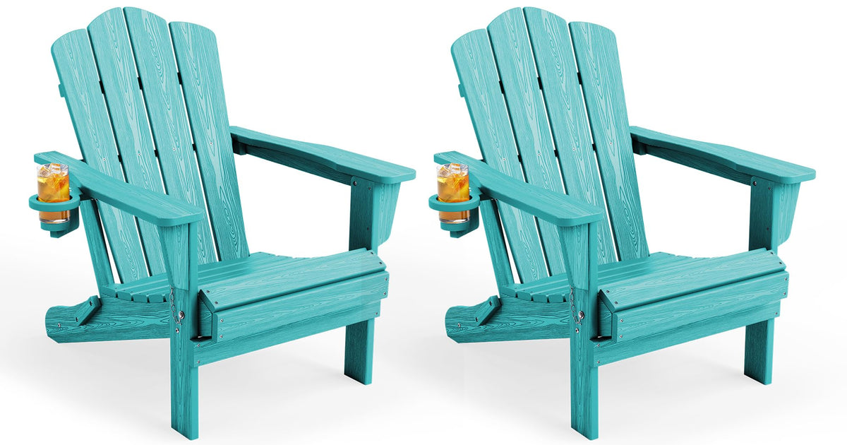 KINGYES Folding Adirondack Chair Set of 4 with Cup Holder, Navy