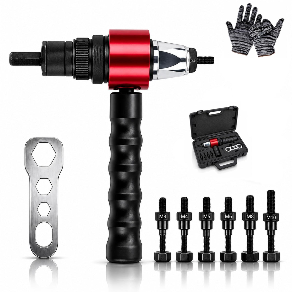 Upgrade M3-M8/M10 Electric Rivet Gun Adapter Kit, Rivet Nut Tool for Cordless Drill, Quick Change Nutsert Setter with Metric Mandrels, Carrying Case for Automotive Metalworking DIY (a-2pcs)