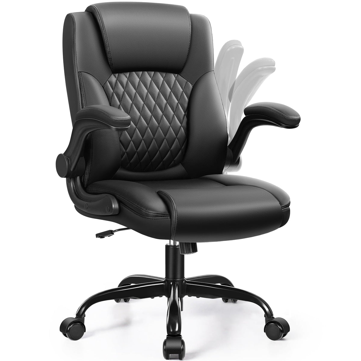 Leather Office Chair, PU Home Computer Desk Chairs with Ergonomic Back Support, 360°Swivel Free，Small Gaming Chair with Wheels and Adjustable Armrests, for Short People Use