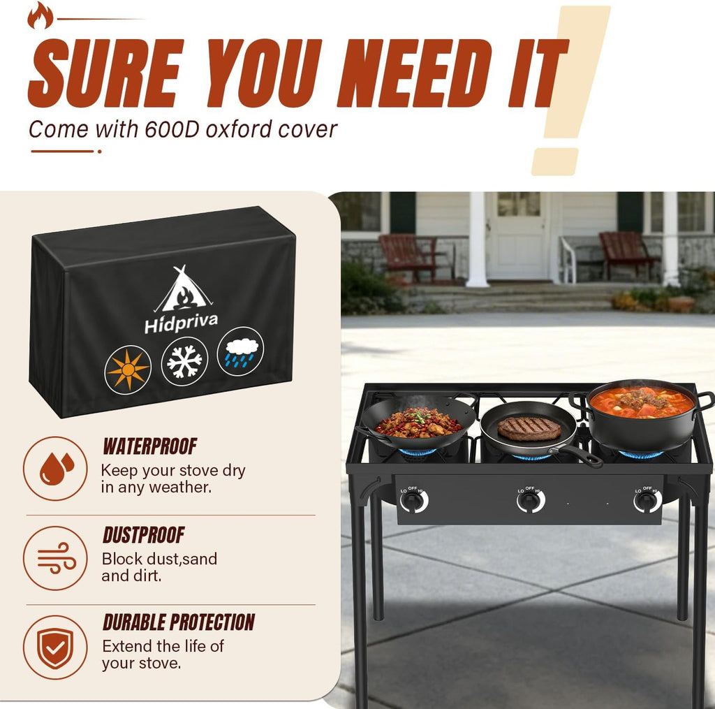 3 Burner Propane Gas Stove with Dustproof Cover