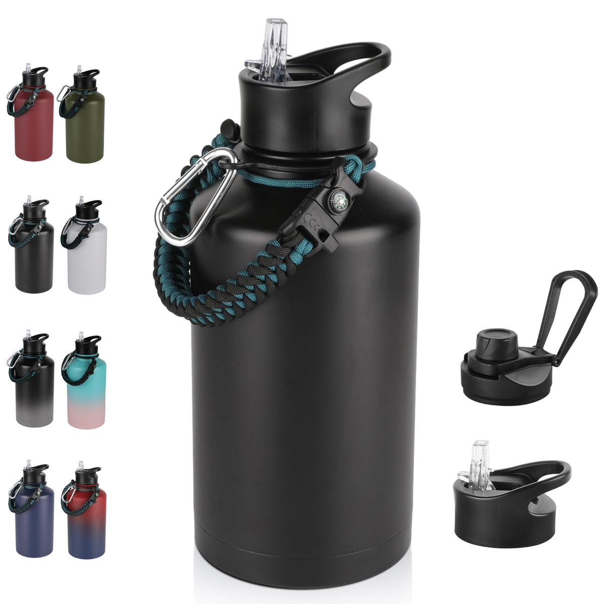 32 oz Insulated Water Bottle Bulk 8 Pack, Stainless Steel Sports Water Bottles with Straw Lid & Wide Mouth Lids, Double Walled Vacuum, Leak Proof, White