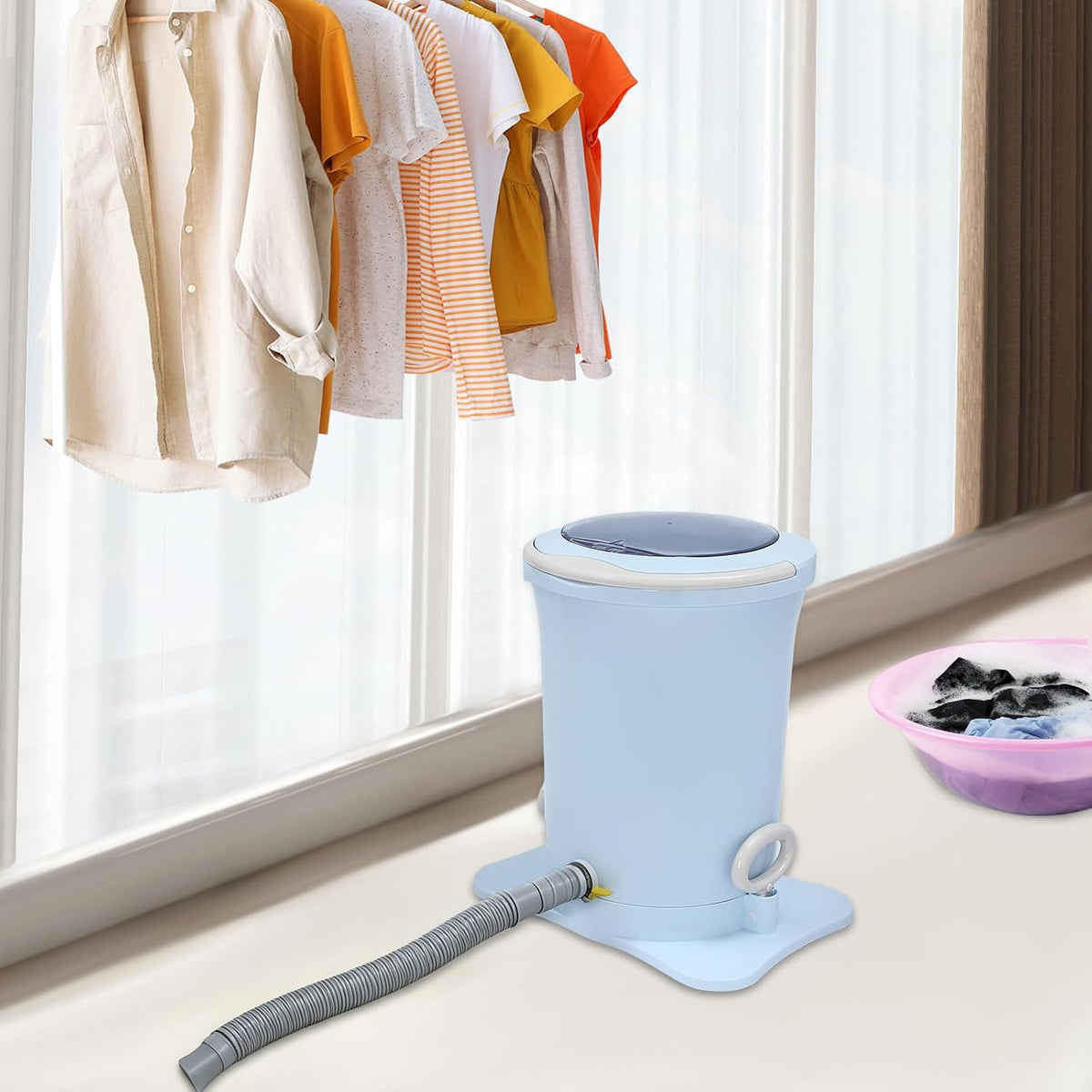 Large Capacity Hand Crank Clothes Wringer,Manual Clothes Spinner Dryer Portable Hand Powered Non Electric Laundry Spin Wringer For Camping, Apartments, Dorms, Travel (Blue)