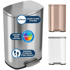 iTouchless 13.2 Gal / 50L Slim Step Pedal Kitchen Trash Can | Odor Filter