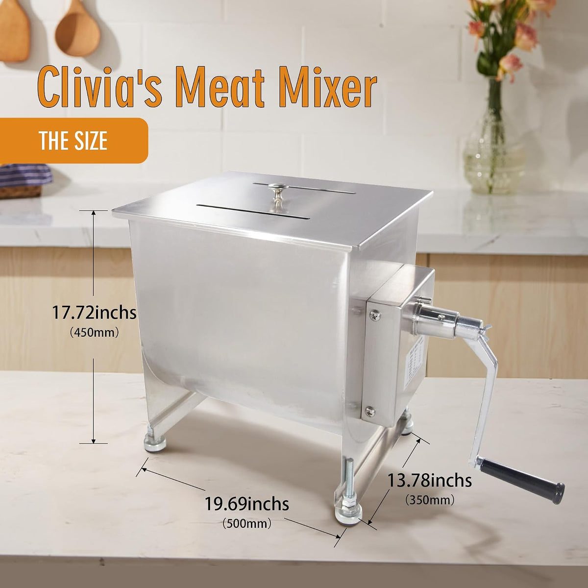 Clivia Commercial Stainless Steel Manual Meat Mixers with lid,80Lb/40L Tank,(Mixing Maximum 15-Pound for Meat),Sausage Mixer Machine Meat Processing Equipment