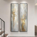 Large Framed Beige Cream Abstract Vertical Wall Art for Hallway, 2 Piece