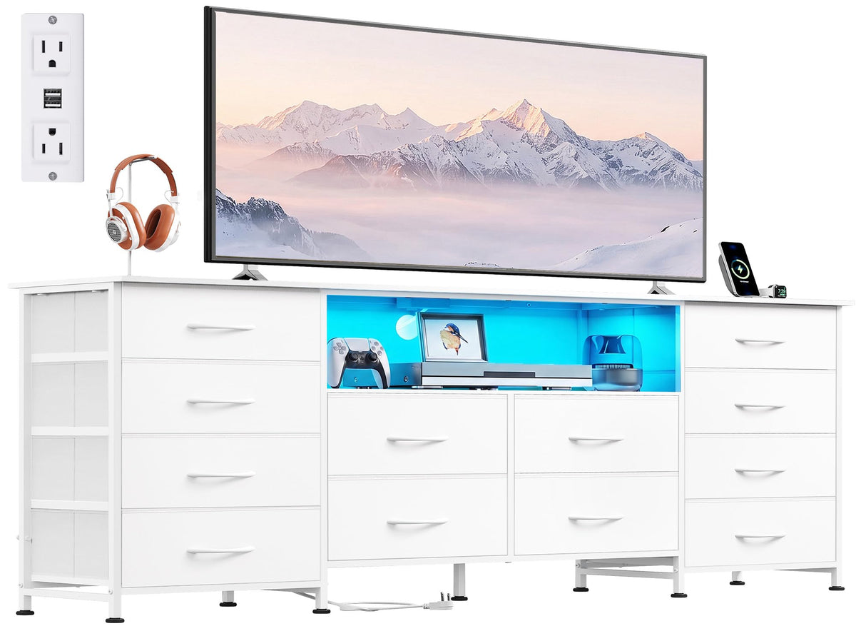 WLIVE LED Dresser TV Stand for 75 Inch TV, 12 Drawers, Black
