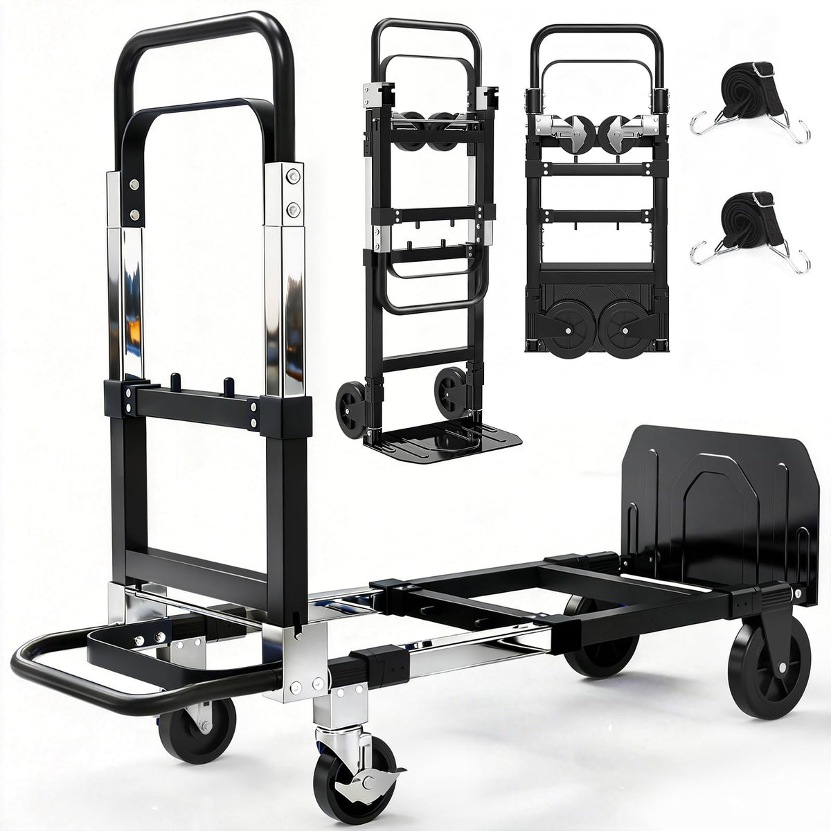 3-in-1 Folding Heavy Duty Hand Truck Dolly Cart Trolley with Wheels (Blue)