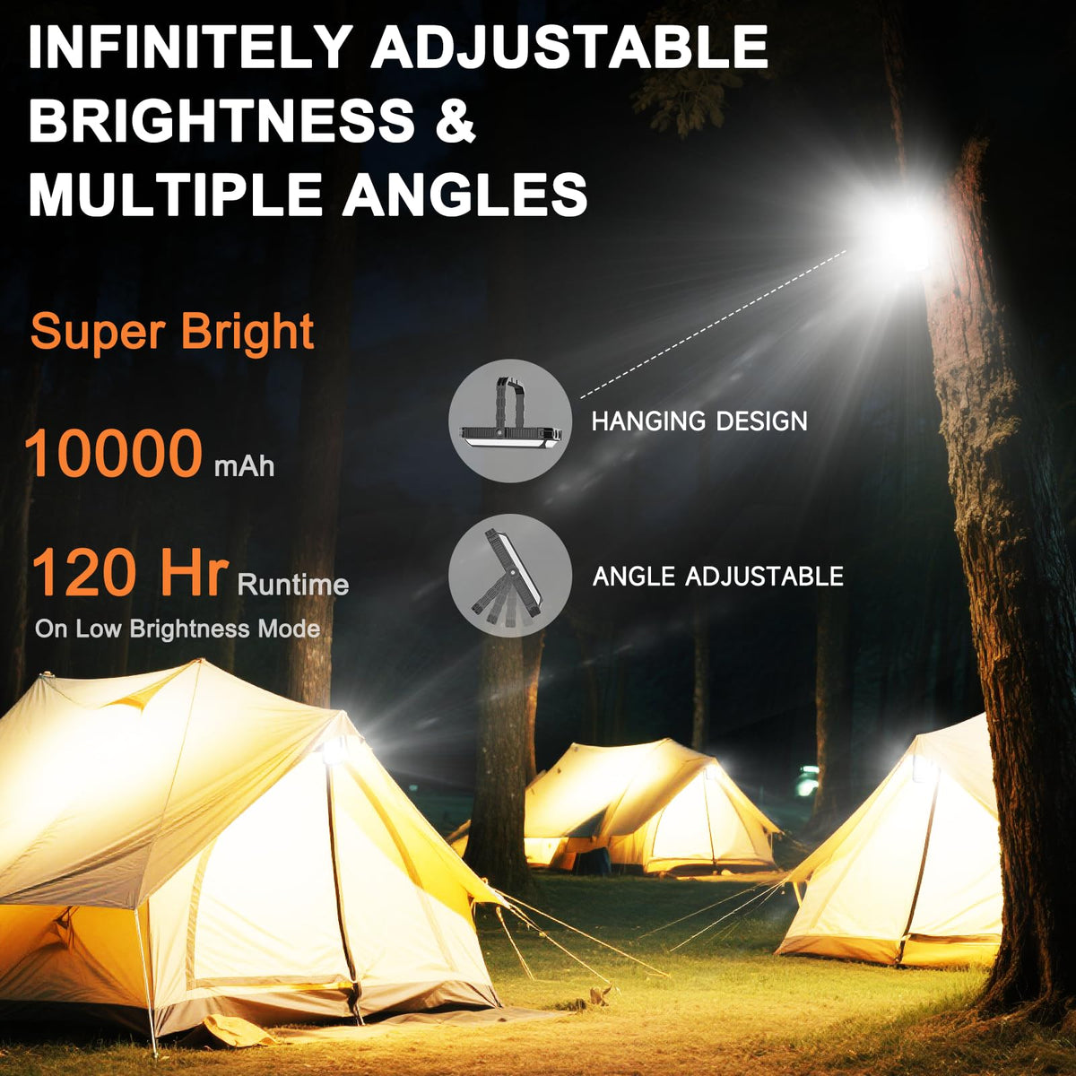 Rechargeable Camping Lantern, 10000mAh Dimmable Camp Lights with 12 Modes, High Brightness LCD Display Tent Light for Power Outages, Hurricane, Hiking, Fish, Emergency, Home Use (6PCS)
