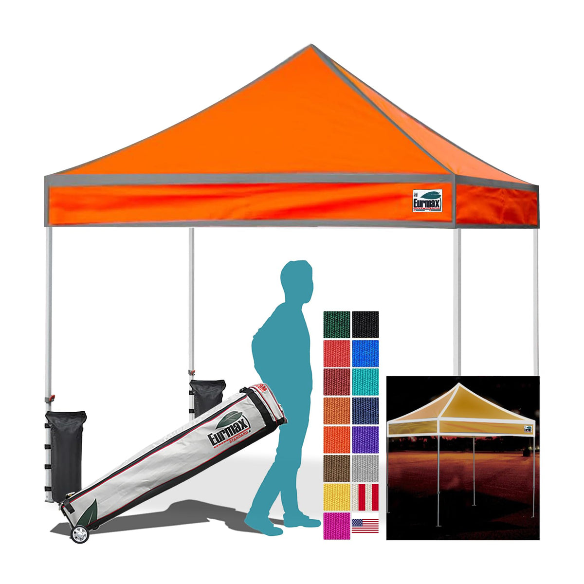 Eurmax USA 10x10ft Pop Up Canopy,Commercial Instant Tent for Outdoor Events,Patented No-Tip Rolling Storage Bag with 4 Sandbags,UV & Water Resistant,Heavy Duty Portable Shelter Gazebo,White