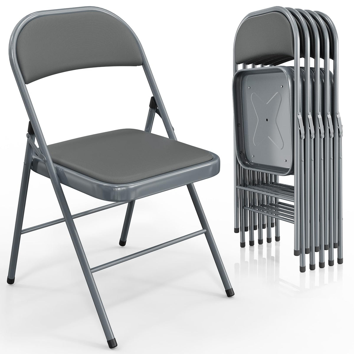 VINGLI 10 Pack Folding Chairs with Padded Seats, Metal Frame with Pu Leather Seat & Back, Capacity 350 lbs, Black