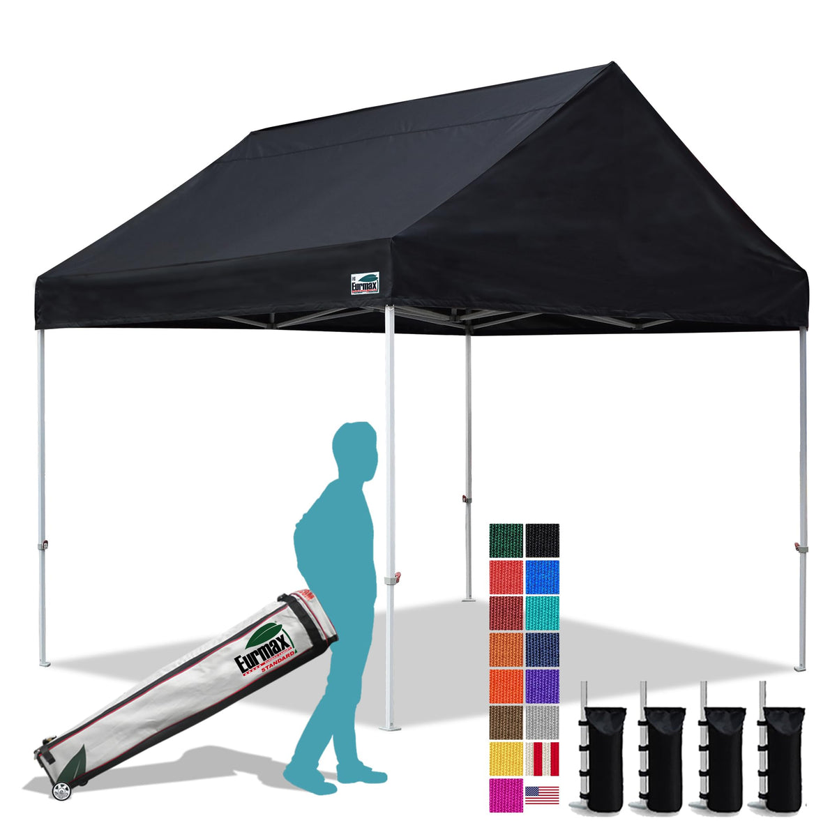 Eurmax USA 10x10ft Pop Up Canopy,Commercial Instant Tent for Outdoor Events,Patented No-Tip Rolling Storage Bag with 4 Sandbags,UV & Water Resistant,Heavy Duty Portable Shelter Gazebo,White