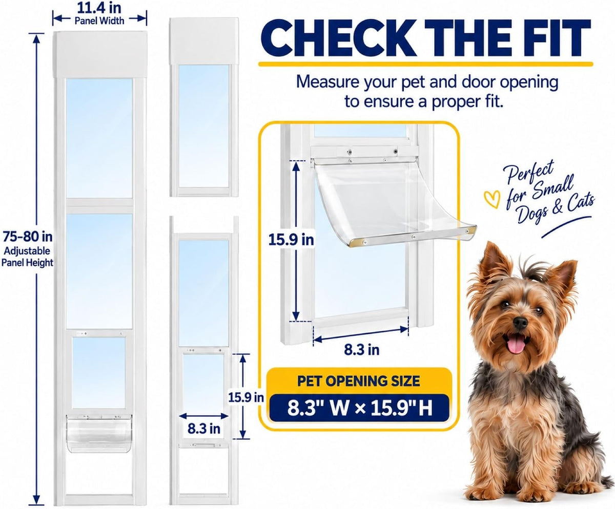 Dog Door for Sliding Glass Door,Adjustable Height 74 13/16" to 80 11/16"