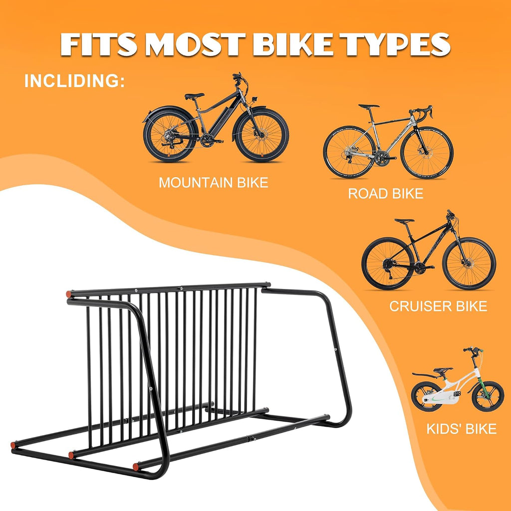 10-Bike Floor Bike Rack, 60” Dual-Sided Freestanding Steel Bike Stand for Garage, Schools & Events, Heavy-Duty Powder-Coated Storage Organizer, Easy Assembly