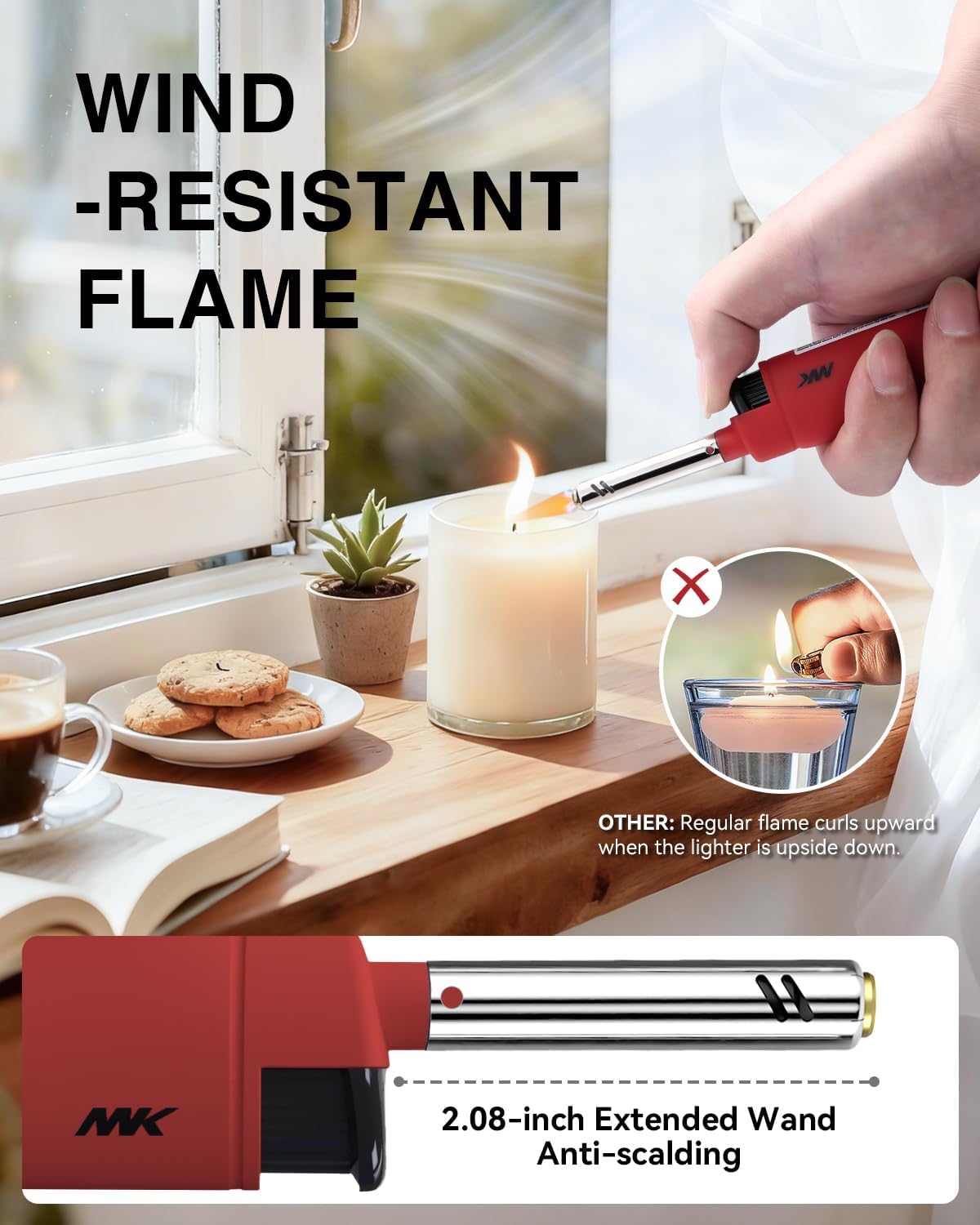 MK Lighter 10PCS Candle Lighters, Windproof Flame, Ideal as Lighters for Candle, BBQ Lighters, Camping, Outdoor, Butane Refillable, Multipurpose (3BL HUE -10PC)