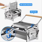 Portable Flip BBQ Grill, Stainless Steel Foldable Charcoal Grill with Reversible Cooking Grid, Removable & Easy Clean Tabletop Barbecue Grill for Outdoor Camping, Picnic, Backyard & Travel