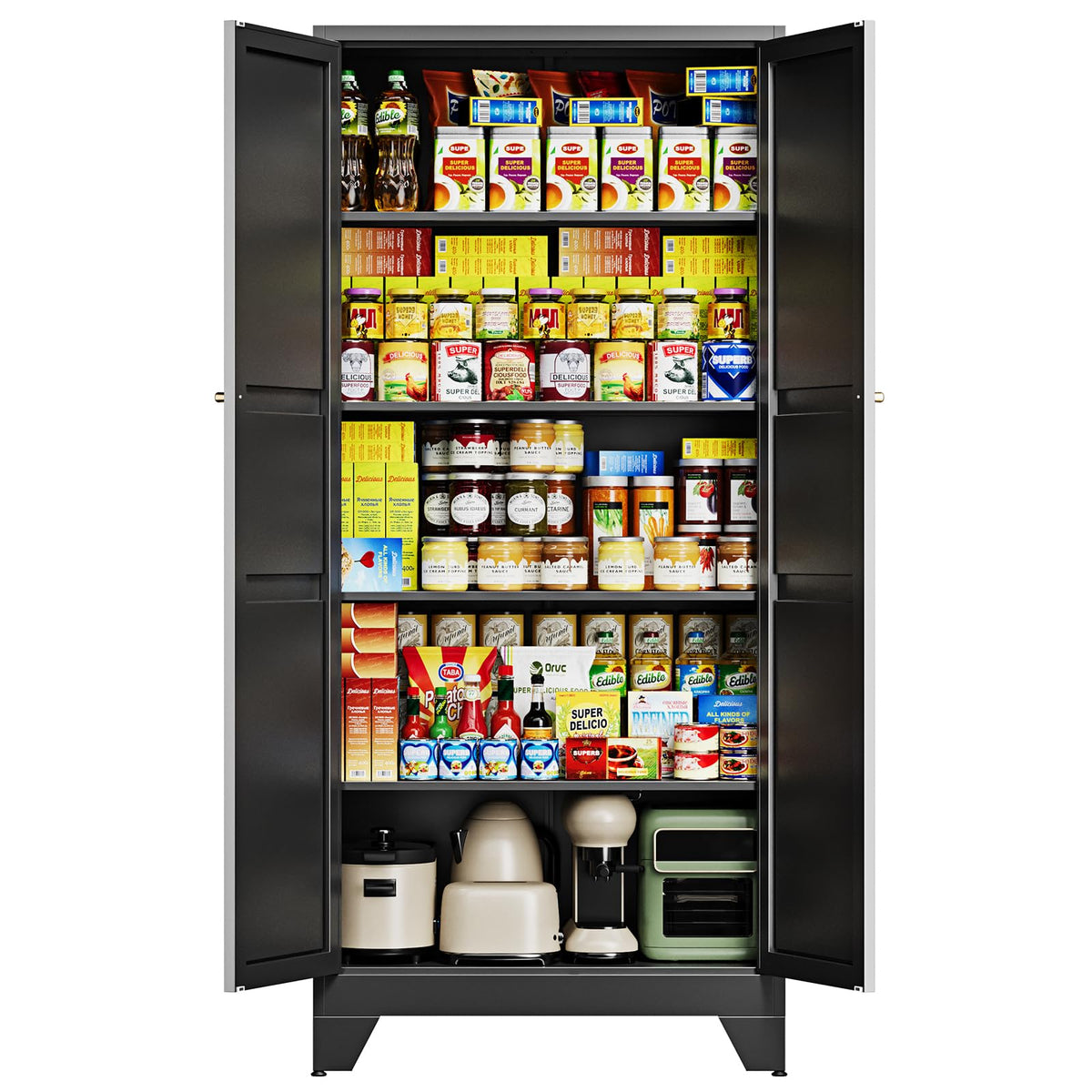 Letaya Black Storage Cabinet with Adjustable Shelves-Metal Home Kitchen Pantry Cabinets with Doors,Organization Locker for Cupboard/Bedroom/Dining/Living/Bathroom/Office/Garage Room