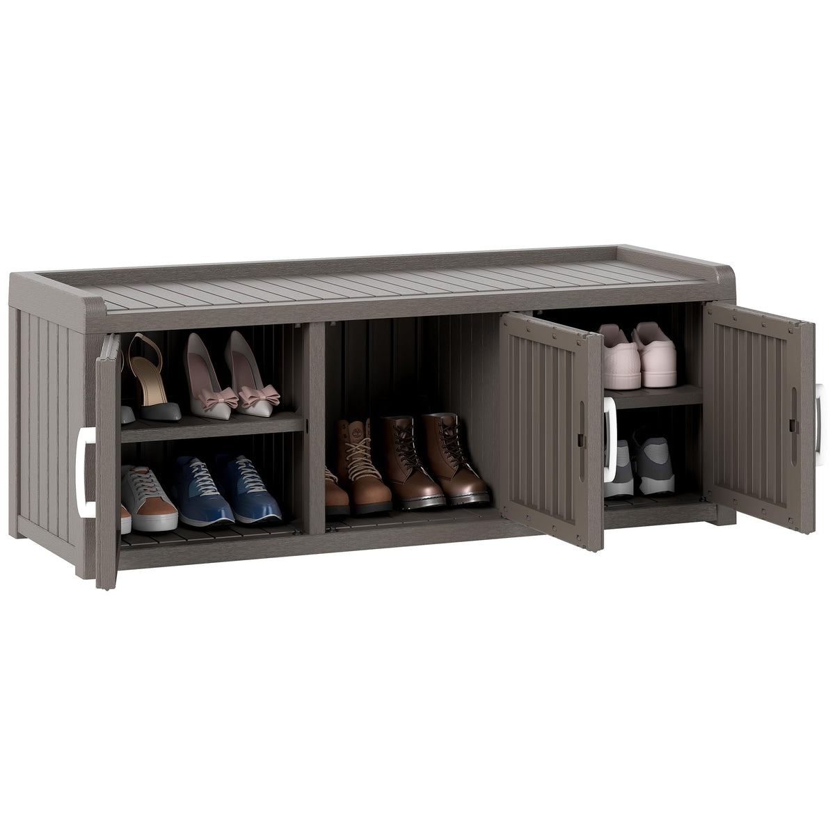 2-Tier Storage Bench, Waterproof UV-Resistant Outdoor Shoe Storage Cabinet with 2 Doors & Adjustable Shelves for Indoor Outdoor Entryway, Hallway, Living Room(Black)