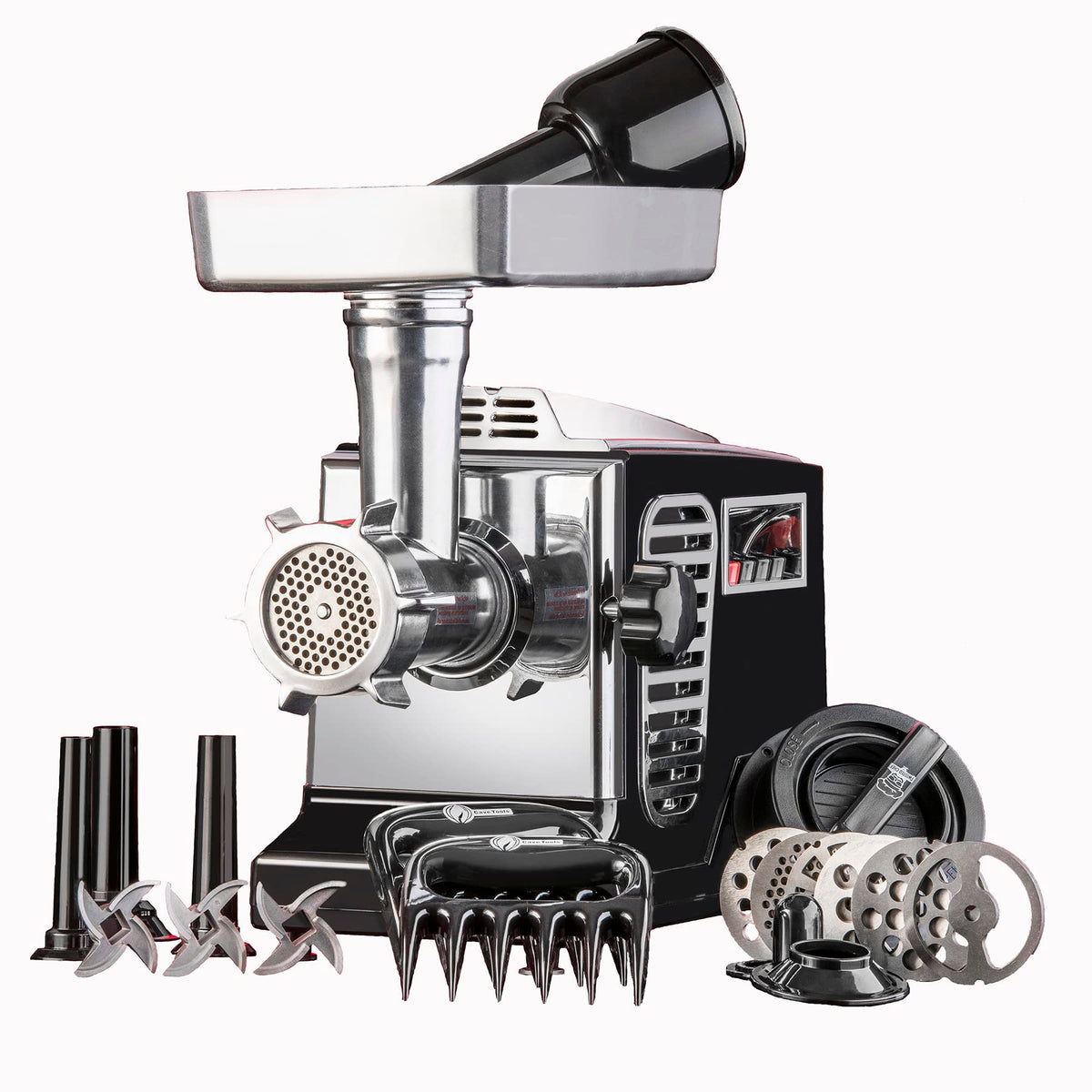 STX Turboforce II "Platinum" Heavy Duty Electric Meat Grinder & Sausage Stuffer: 6 Grinding Plates, 3 S/S Blades, 3 Sausage Tubes, Kubbe, 2 Meat Claws, Burger-Slider Patty Maker - Black