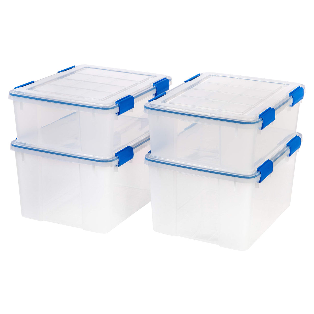 IRIS USA 3-Pack 60 Qt Storage Bins with Gasket Lids, Clear/Blue