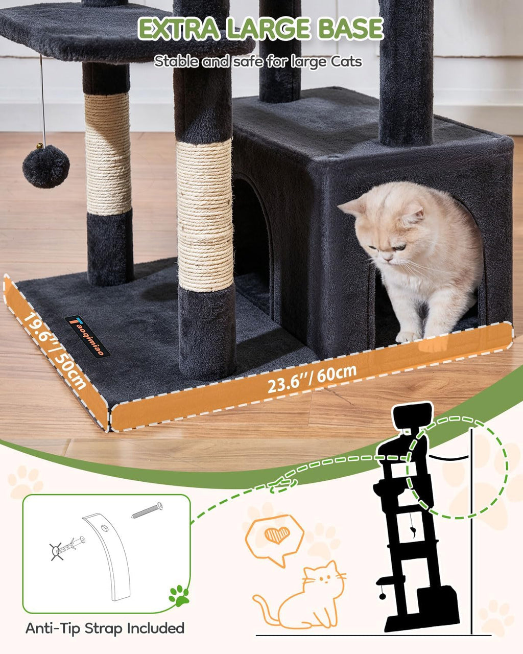 Taoqimiao 79in Cat Tree, Tall Large Cat Tower for Indoor Adult Cats S10G