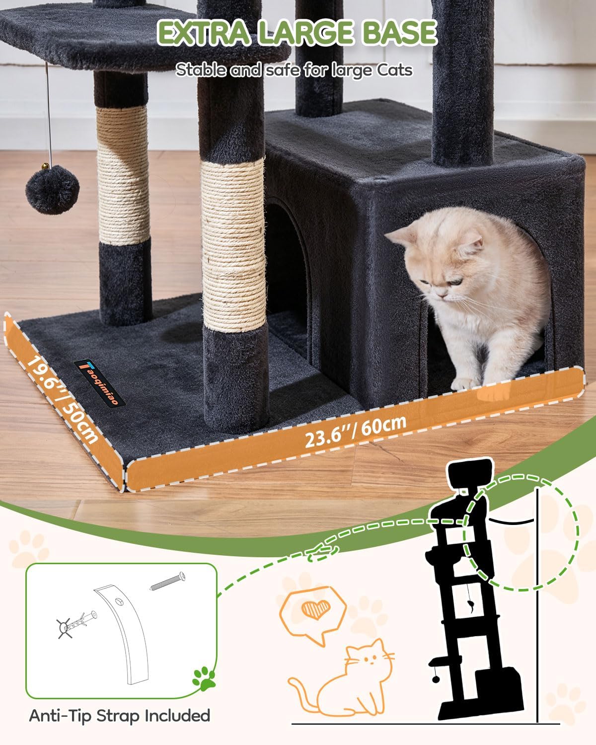 Taoqimiao 79in Cat Tree, Tall Large Cat Tower for Indoor Adult Cats S10G