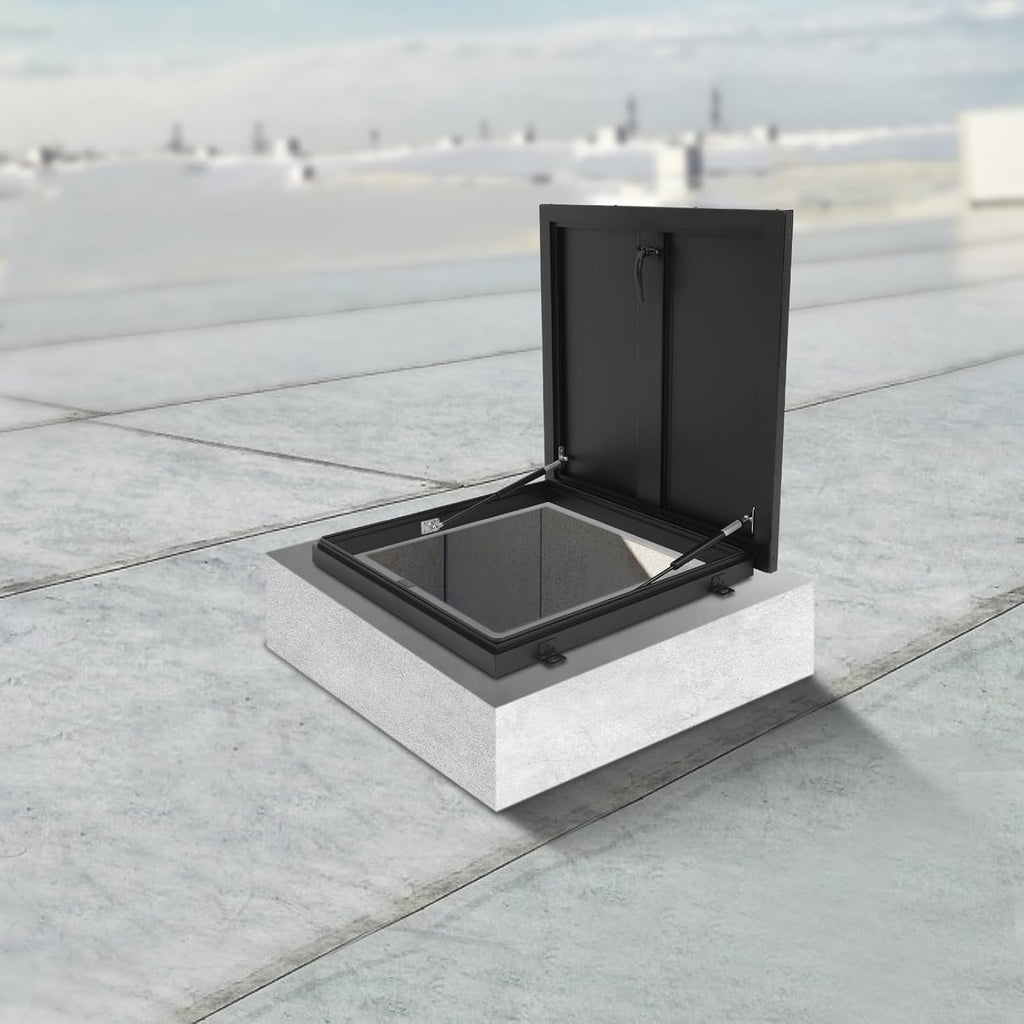 Roof Hatch, Aluminum Alloy Roof Access Hatch with Switch-Type Handle, 23.6 * 23.6 Inches Roof Security Door for Residential Buildings, Commercial Buildings, Industrial Plants(Black)