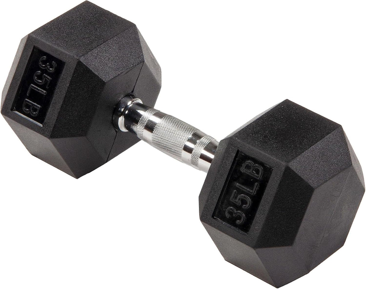 Signature Fitness Rubber Coated Hex Dumbbells Hand Weights for Exercises and Fitness Home Gym, 5-50 lbs, Pairs