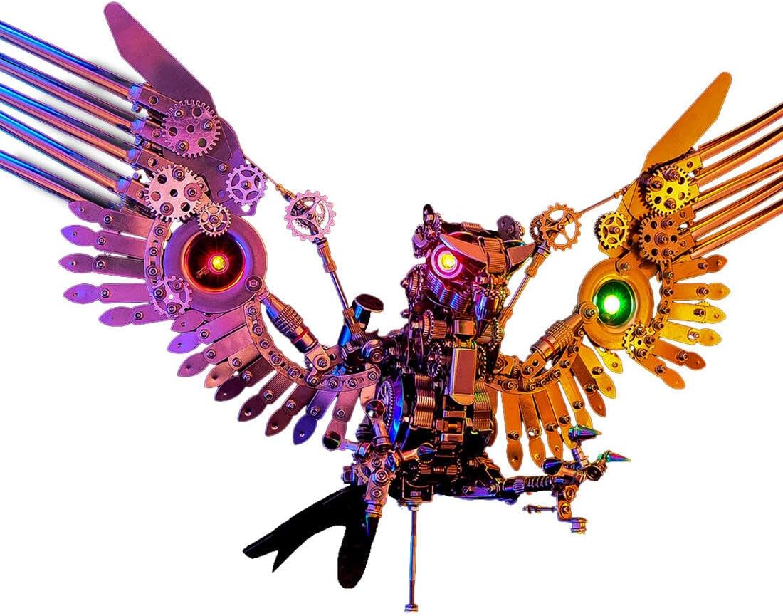 3D Metal Puzzle Raptor Model Kit, 1800PCS DIY Assemble Steampunk Mechanical Bird Model with Colorful Lights, Creative Handcrafted Metal Art Craft Desktop Display & Decoration for Adults