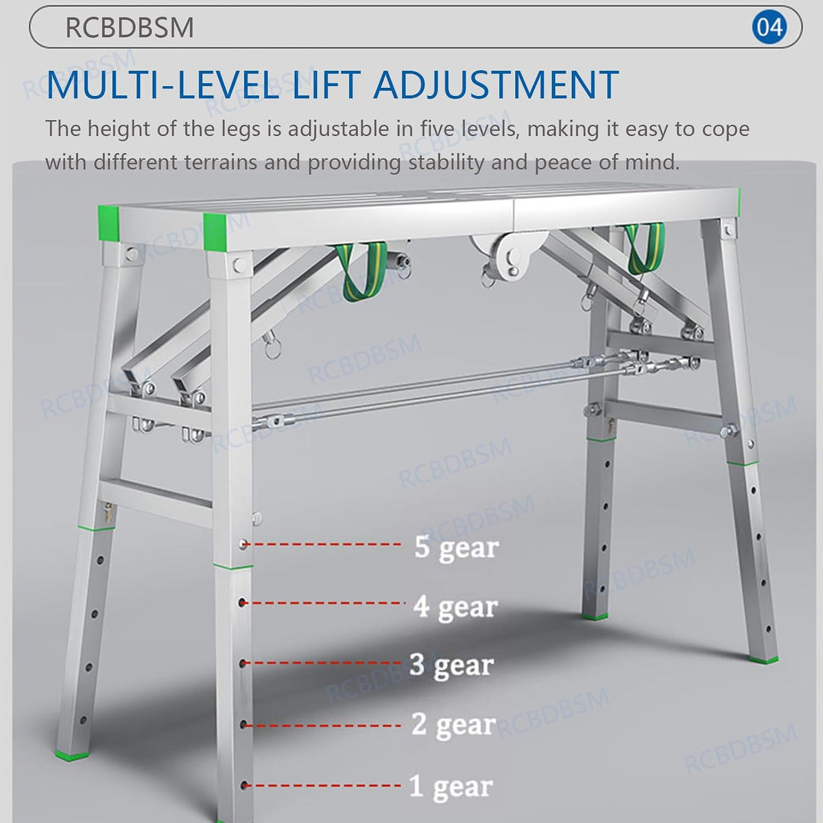 Generic Adjustable Work Platform Folding Scaffold Tower Ladder Stool - 800 lbs Load - Portable Multipurpose Work Bench - Carbon Steel Structure, 180*30