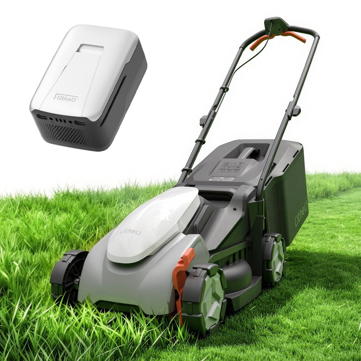 Litheli 14 Inch Cordless Lawn Mower, Lightweight Push Mower with 5.0Ah Battery and Smart Charger, Brushless Motor Lawnmower, 5-Position Height Adjustment (1-2.5 in) for up to 3000 Sq. Ft