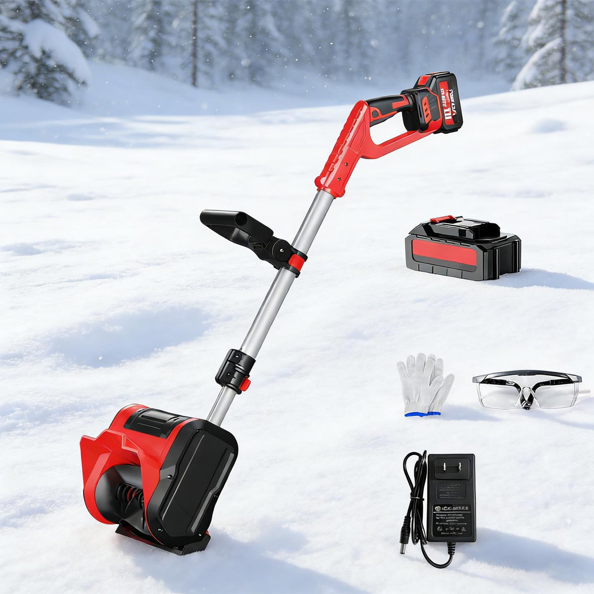 Cordless Snow Blower, Adjustable Handle for Easy Storage, Portable Brushless Electric Winter Snow Thrower - Cleaning Width 30cm/11.8in, for Deck,Steps,Patio,Driveway & Sidewalk Blue 1 Batteries